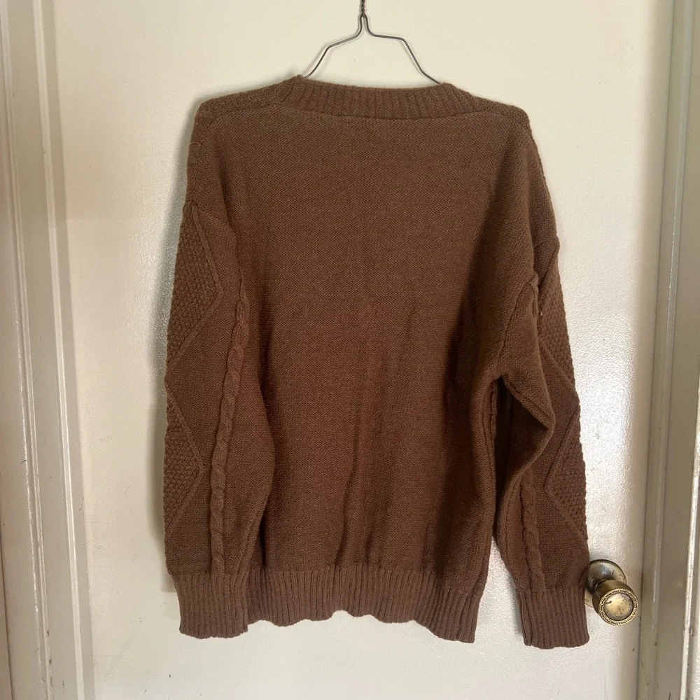 Cozy Brown Cable Knit V-Neck Button Cardigan Sweater
